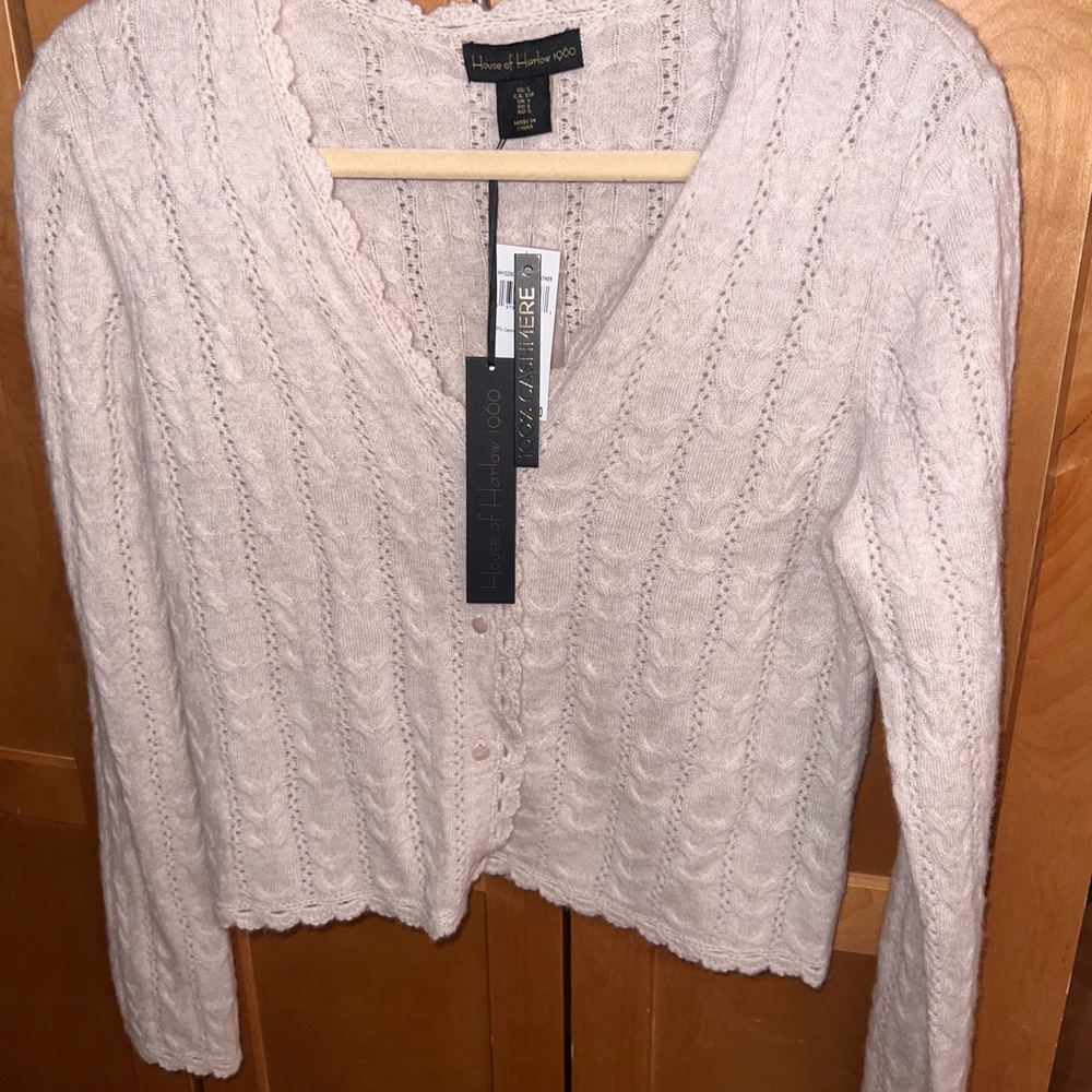 100% Cashmere House of Harlow 1960 Cream Cable Knit Cardigan
